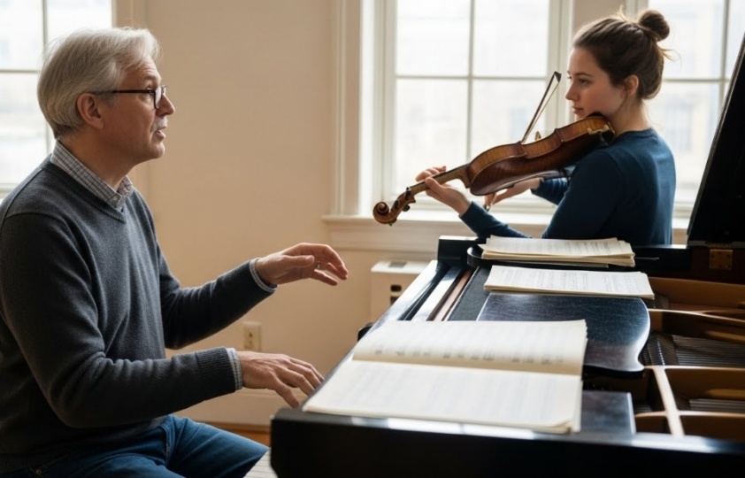 Composer Gives an Instrumental Lesson