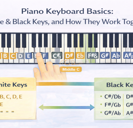 Piano Keyboard Basics, White & Black Keys, and How They Work Together