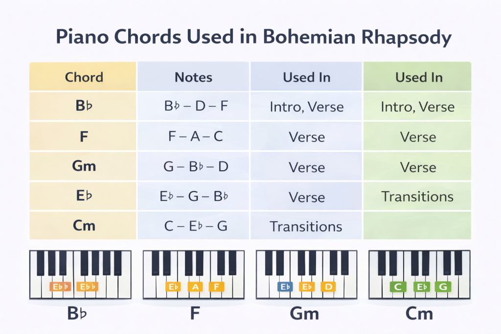 Piano chords for Bohemian Rhapsody