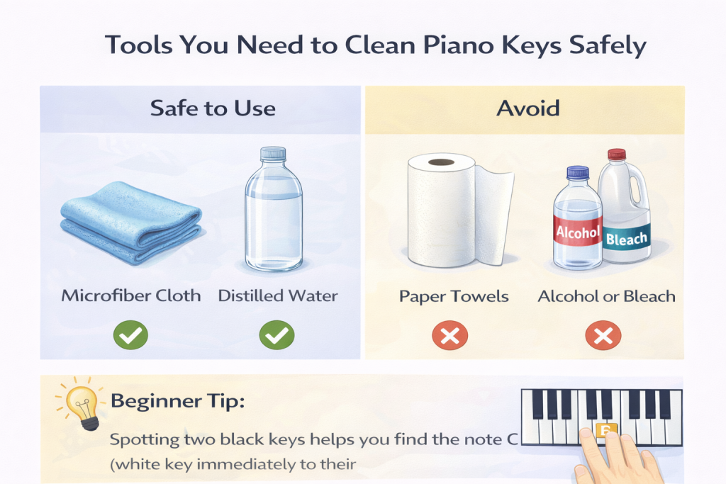 Cleaning tools for piano keys safety