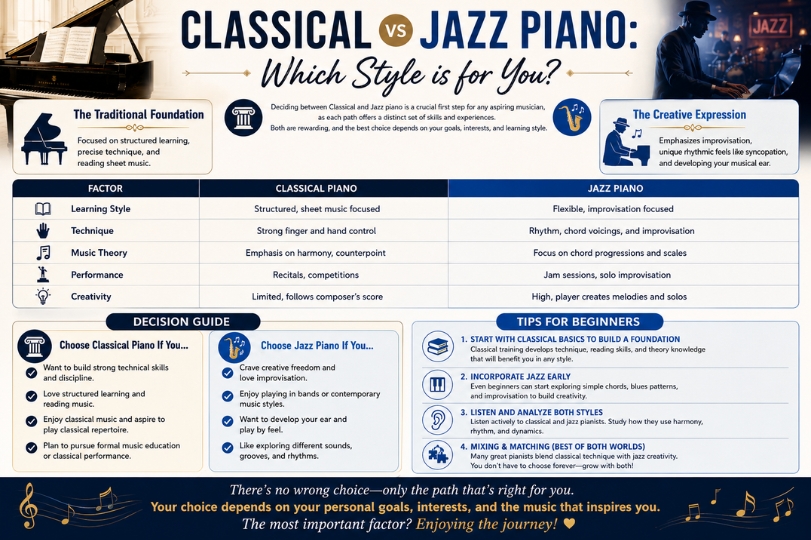 Classical vs Jazz Piano infographics