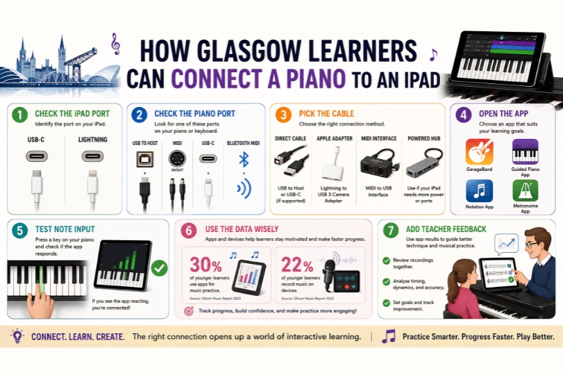 How to Connect Your Piano to an iPad for Interactive Learning Infographic